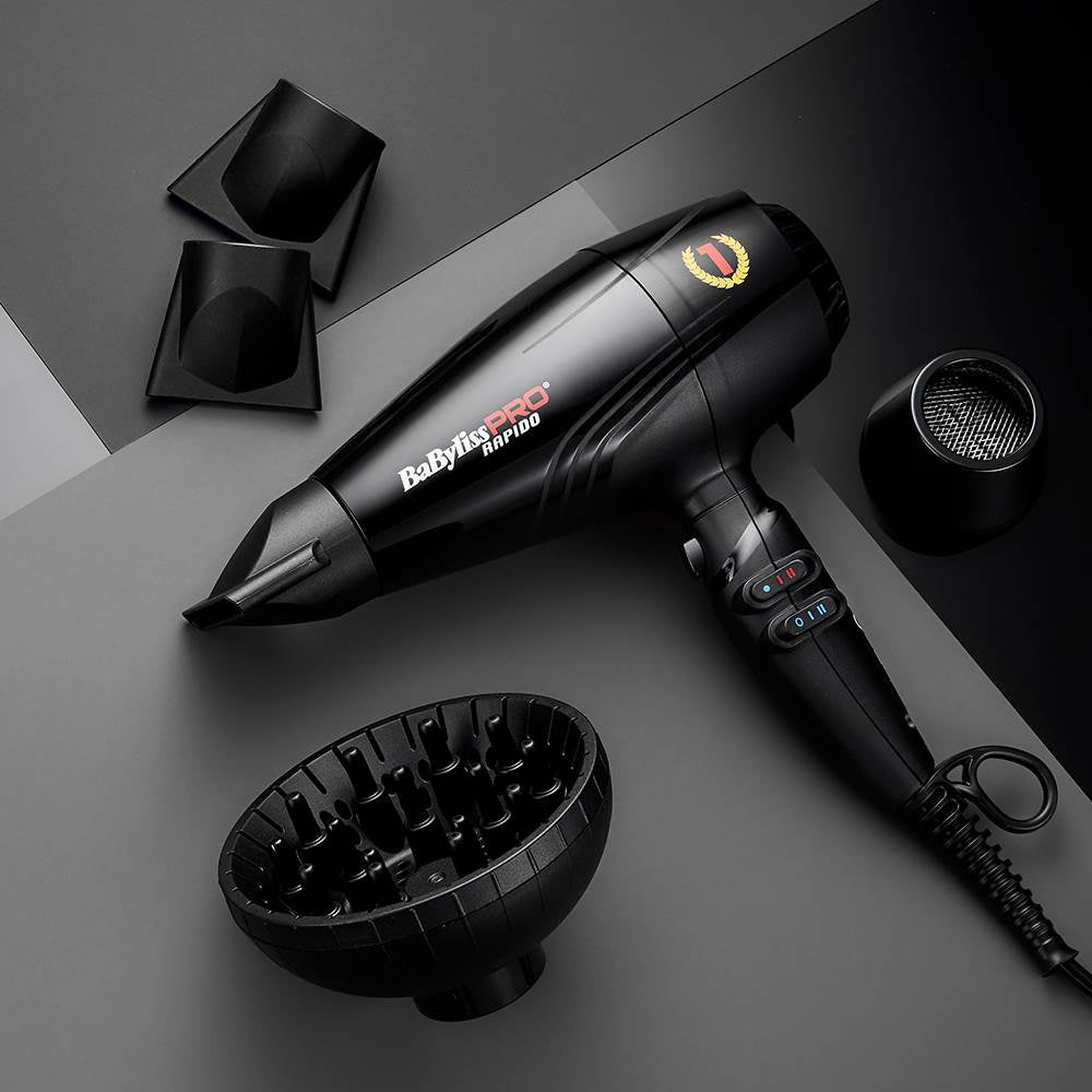 BaByliss Pro Rapido 2200W Ultra Light Black 2200W Hair Dryer Blokes Hair